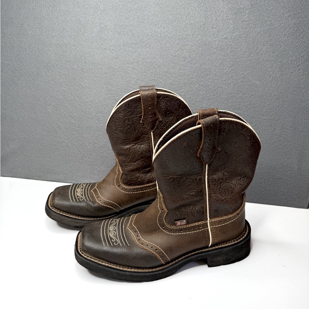 Justin Gypsy Mandra Leather Tooled Square Toe Western Boots Womens Size 9.5 B